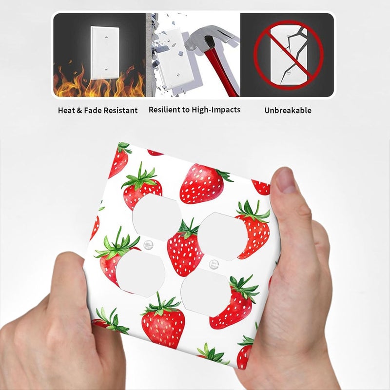 Moslion Red Strawberry 2-Gang Duplex Outlet Covers Fruit Berry Green Leaves Watercolor Light Switch Wall Plate Device Receptacle Bathroom Kitchen - Image 5